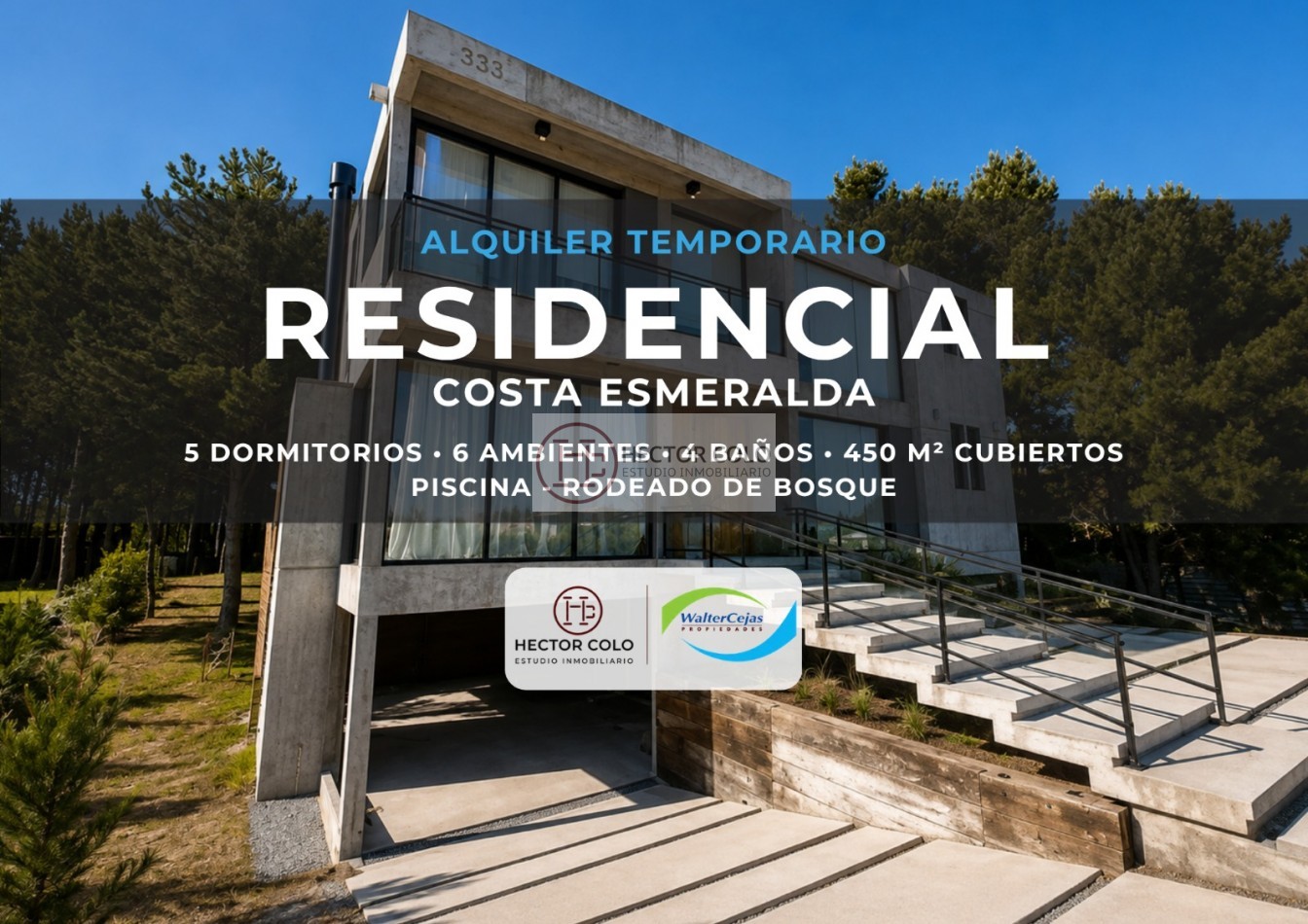 Alquier TEMPORAL casa Costa Esmeralda. 6 ambientes con Pileta