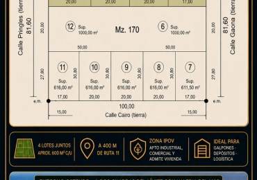 Excelentes Lotes Industriales en Ostende para construir galpones (Codigo 122029)
