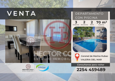 DEPARTAMENTO 3 AMB CON PISCINA Y COCHERA - VALERIA DEL MAR PLAYA